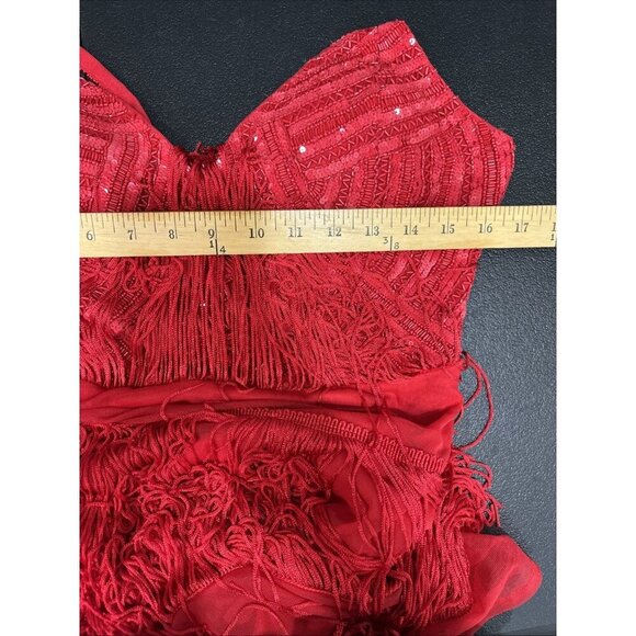 Boston Proper Flapper Mini Dress Size 10 Red Sequin Fringe Salsa Party Holiday - Picture 9 of 10